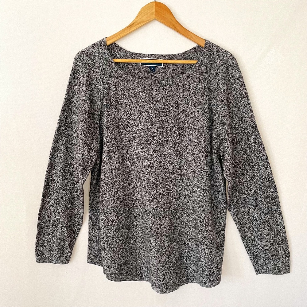 KAREN SCOTT Size XL Black White 100% Cotton Knit Sweater Scoop Neck Long Sleeve